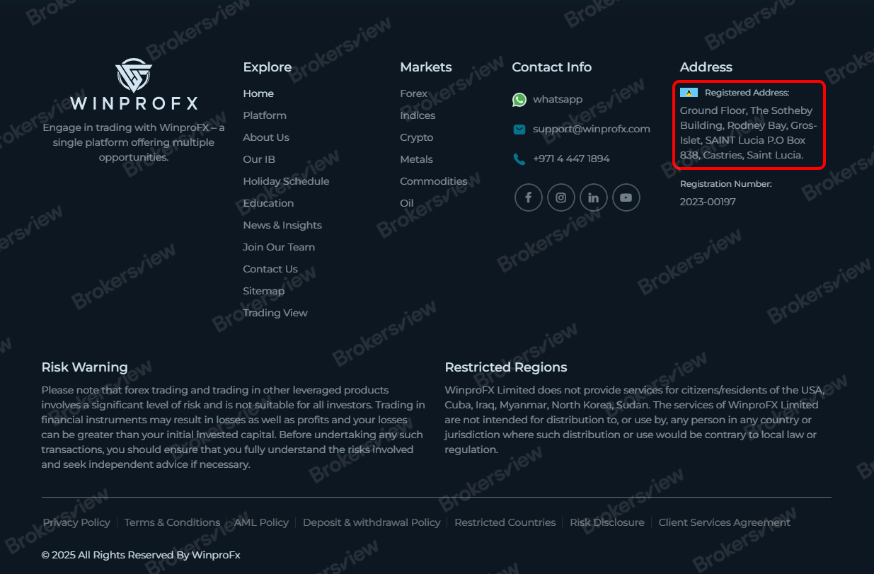 WinproFx claims to be registered in Saint Lucia