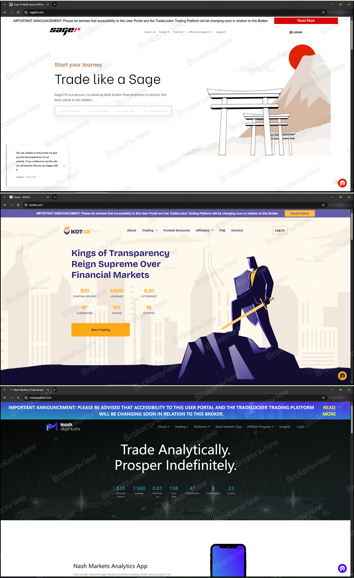 3개 브로커의 홈페이지
