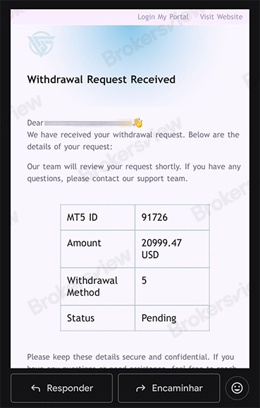 The client submitted a withdrawal amounting $20,999