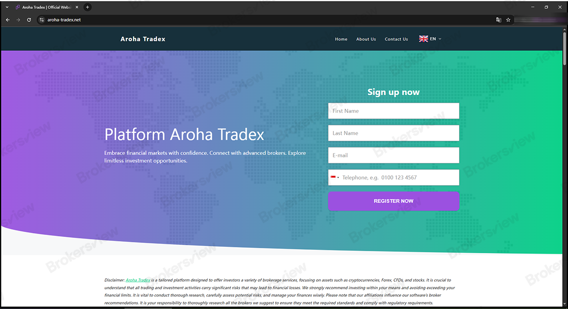 Example of following brokers' homepage
