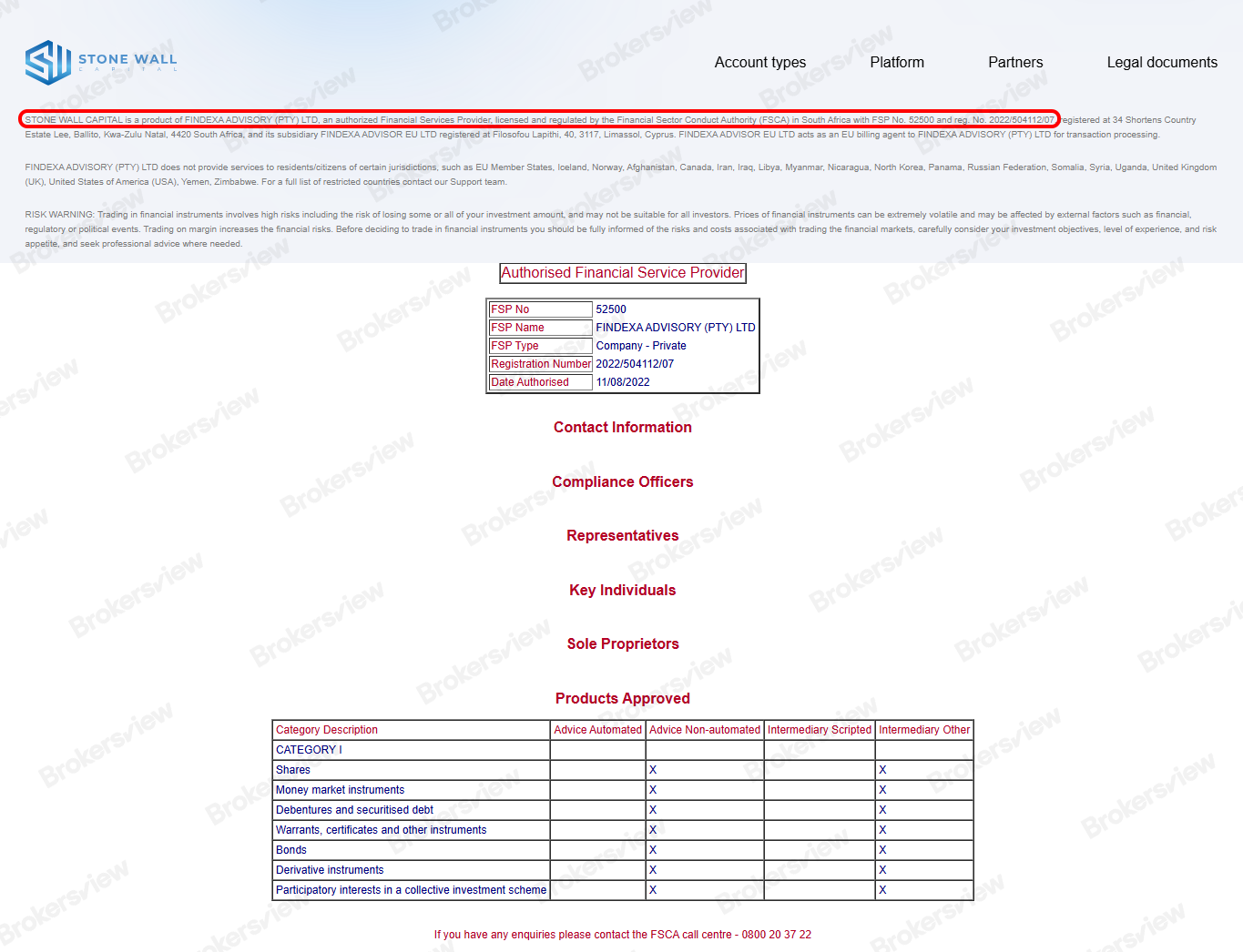 StoneWall Capital声称受FSCA监管