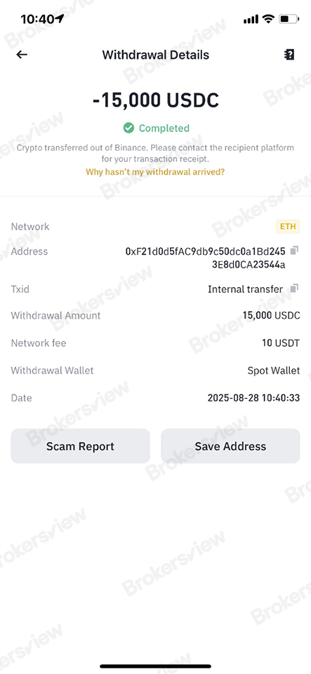 The investor deposited 15,000 USDC