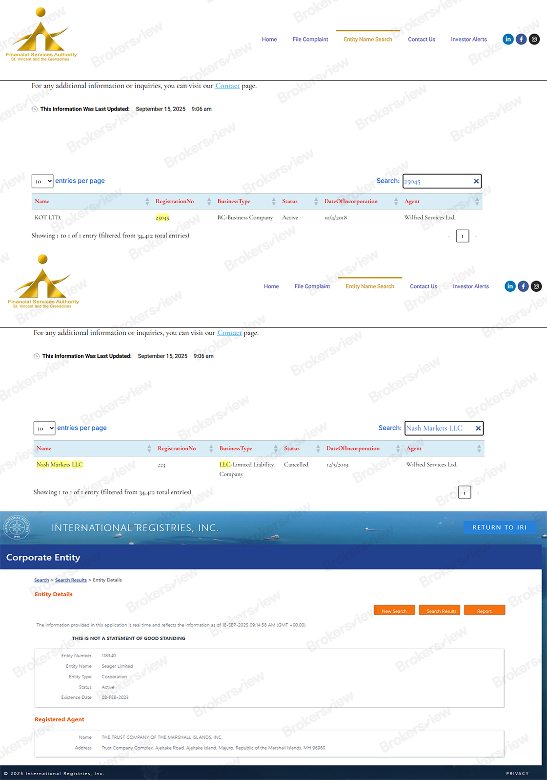 3개의 비규제 브로커의 등록 세부 정보