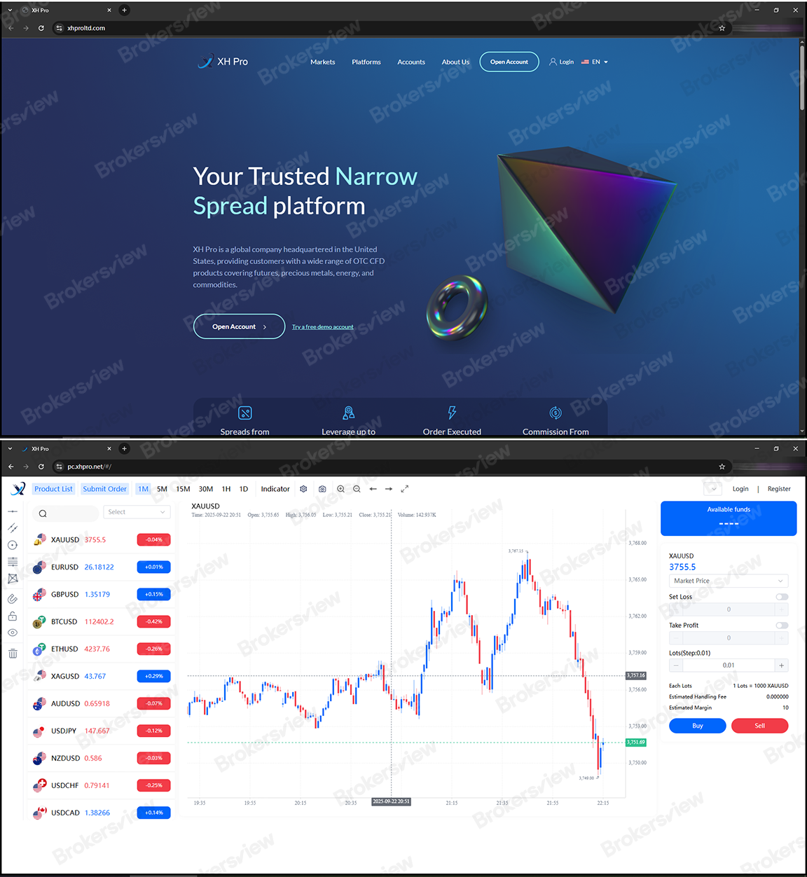 The screenshots of XH Pro's websites