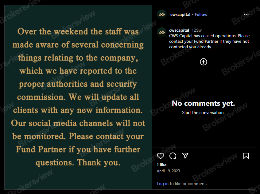 The last post on Instagram by CWS Capital