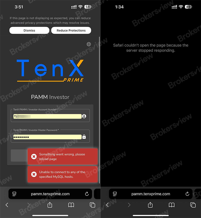Errors occurred on the PAMM page of TenX Prime