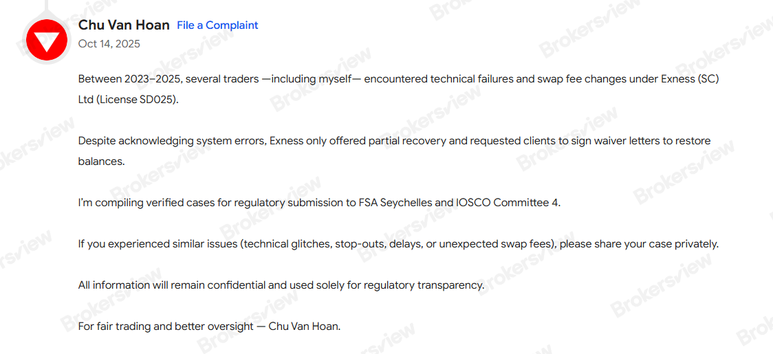 Người dùng BrokersView phàn nàn về Exness