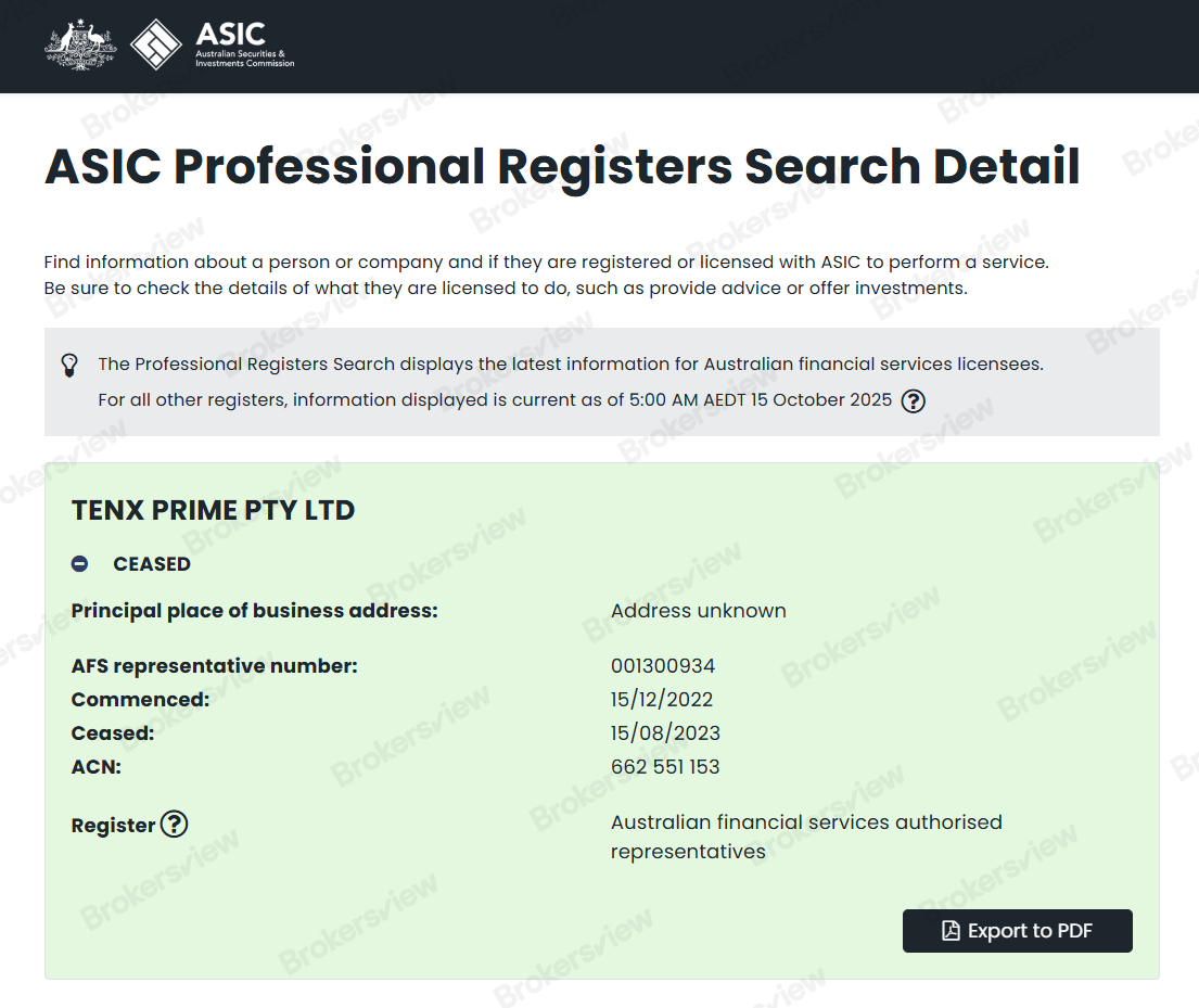 TenX Prime is not regulated by ASIC