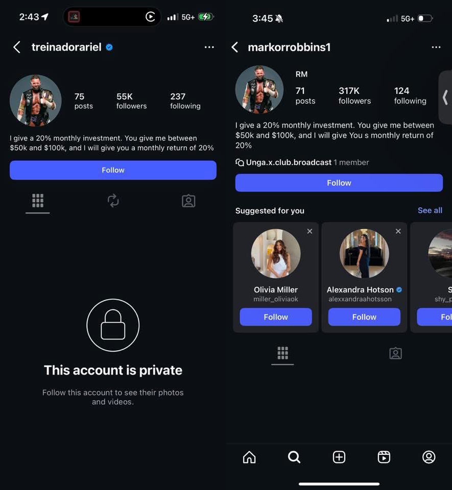 Fake accounts that impersonate Matt Cardona