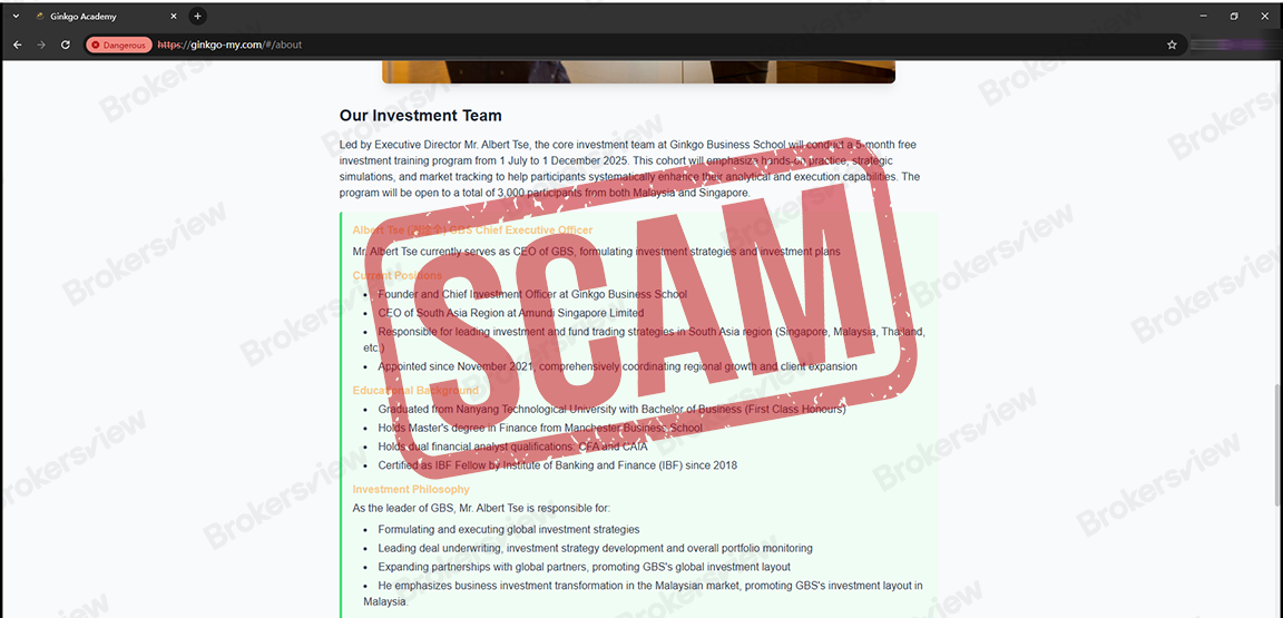 Ginkgo Academy offers fake investment plans