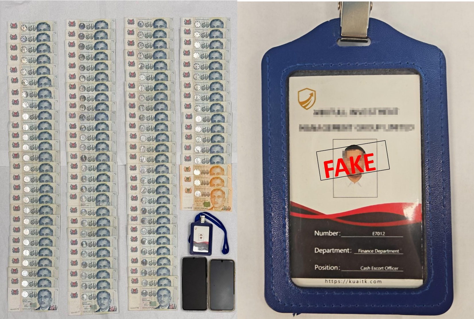 Seized cash and fake work pass