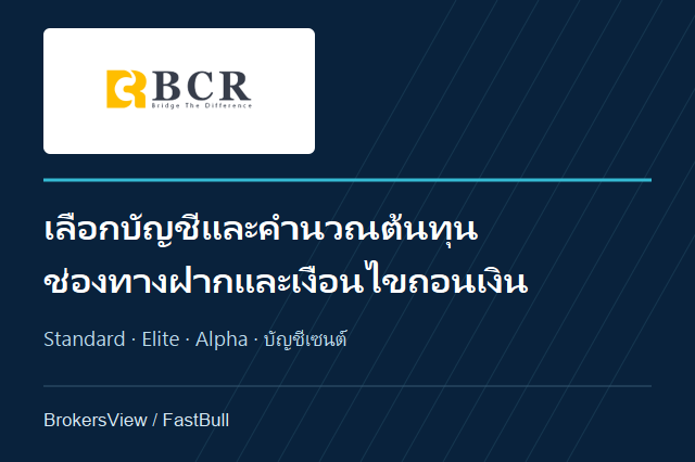เจาะลึก BCR: เปรียบเทียบบัญชี Standard, Elite, Alpha และเงื่อนไขถอนเงิน