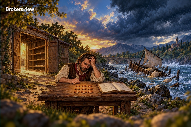 تسع عملات نحاسية ومخزن حبوب فارغ